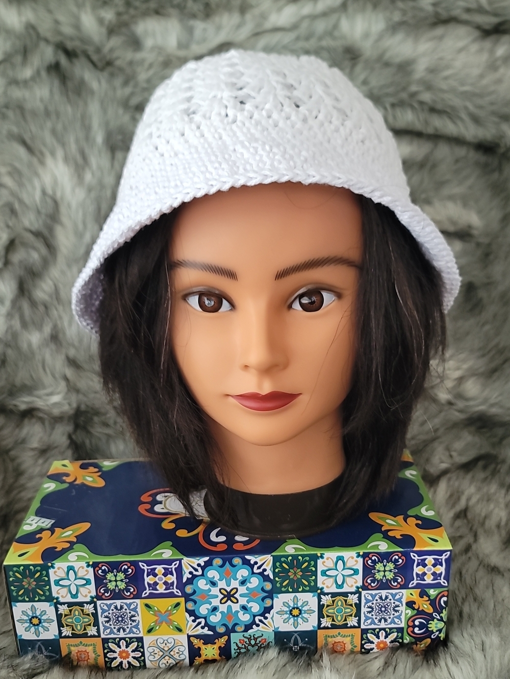Handmade White Crochet Bucket Hat